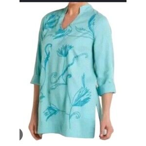 Small Artista Aqua Blue Soft Surroundings, beautiful blue tunic style, womens SM